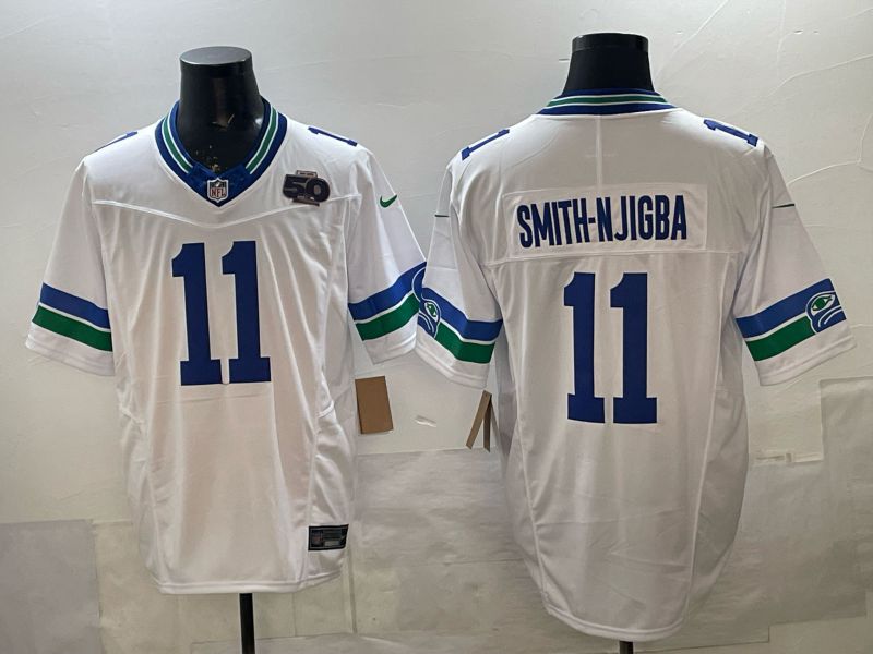 Men 2026 Seattle Seahawks #11 Smith-Njigba White 3th generation Nike Limited NFL Jersey style 04